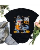 Dinosaur Thanksgiving Boys Turkey Saurus T Rex Pilgrim Kids Shirt Unisex Standard T-Shirt black s